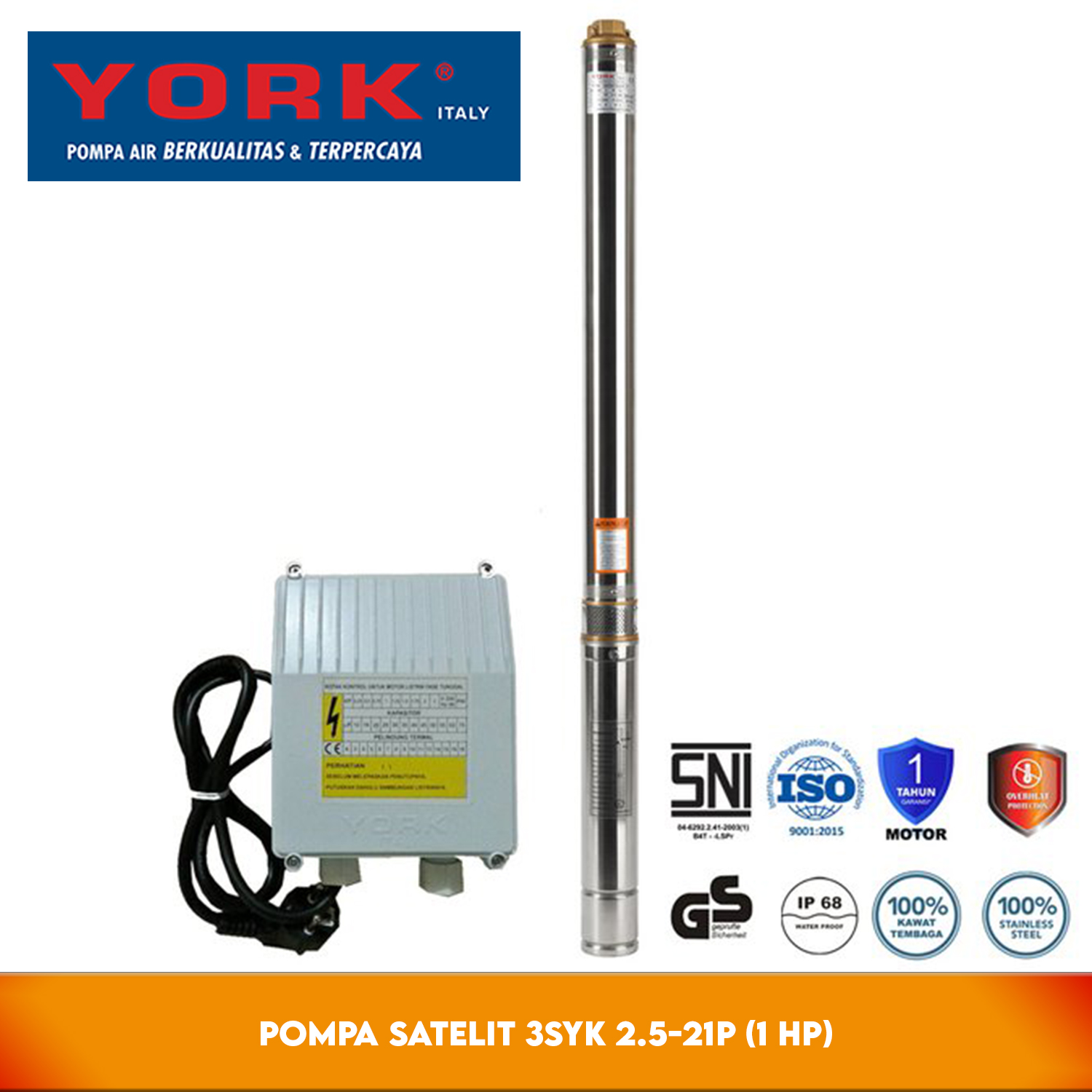 York 3SYK 2.5-21P 1 HP + C.BOX + 50 M - Pompa Satelit 