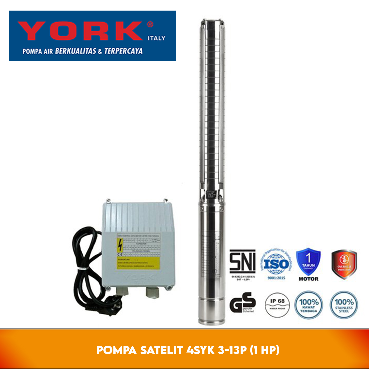 York 4SYK 3-13P (1 HP) + C.BOX + 50 M - Pompa Satelit 