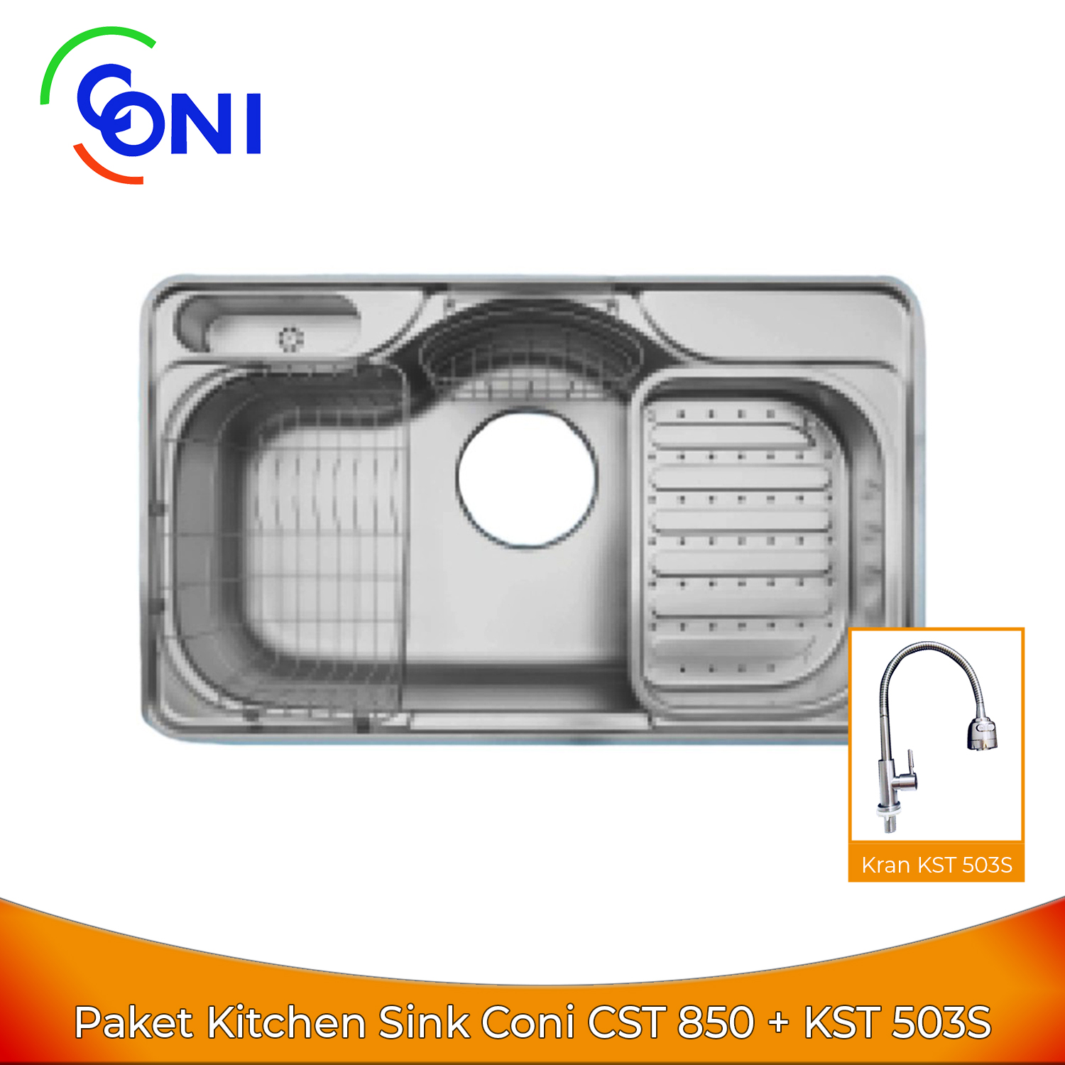 Paket Coni Sink Tango CST 850+Kran KST 503 S - Wastafel Dapur Set