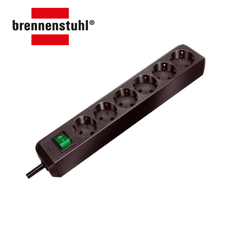 Brennenstuhl Eco-Line Stop Kontak Switch 6-Soket Hitam 1.5m