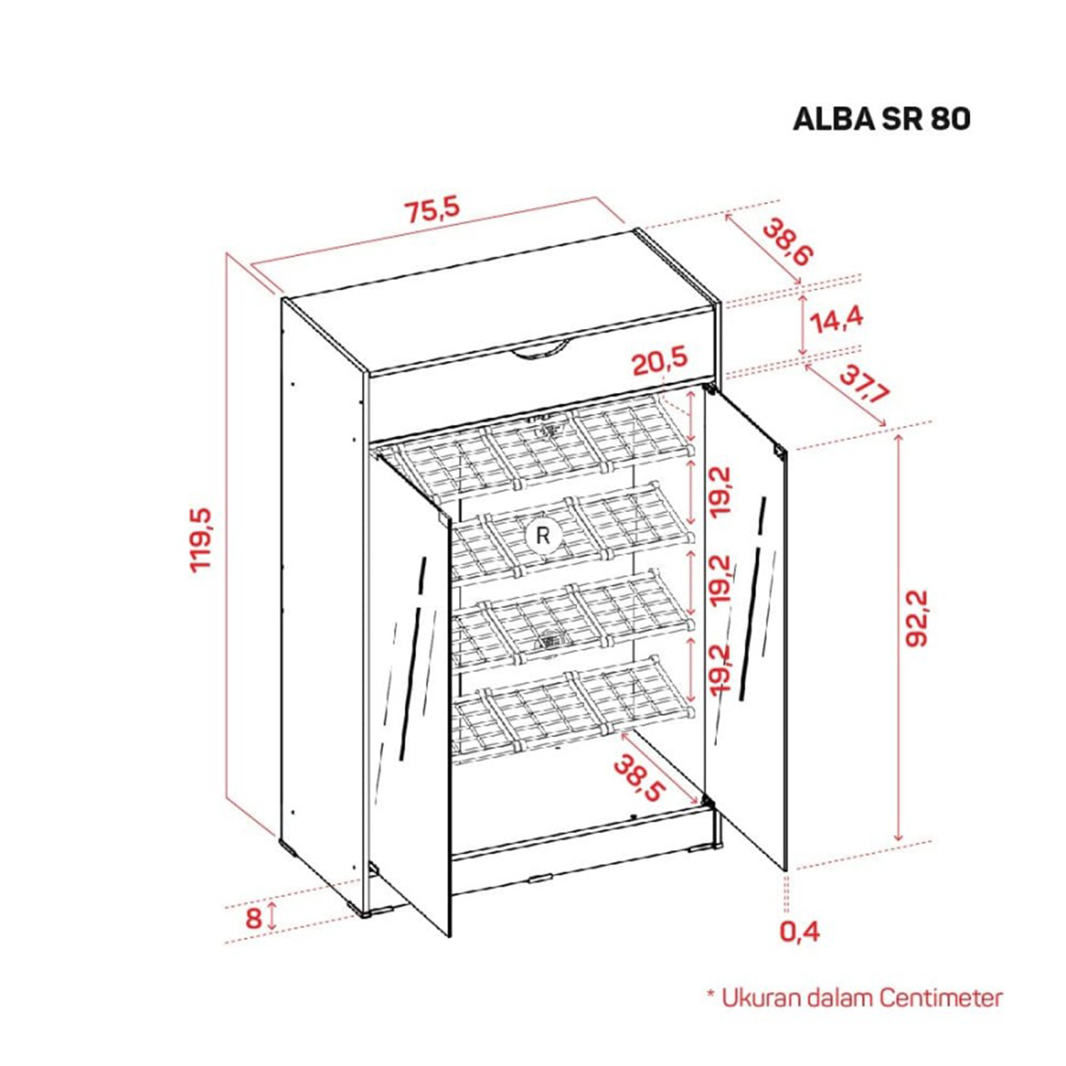 Alba SR 80 Shoe Cabinet White - Rak Sepatu