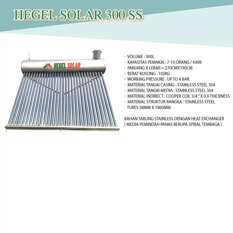 Hegel 300 (Full Stainless ) Solar Water Heater -Pemanas Air Matahari