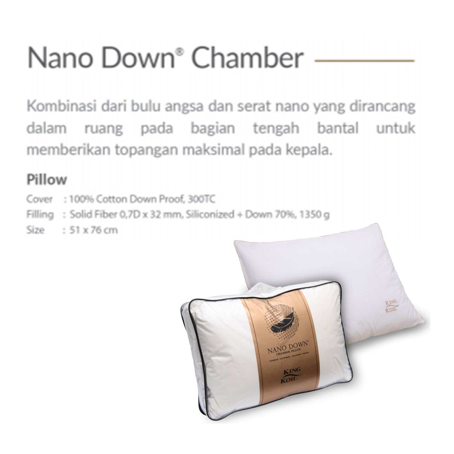 King Koil Nano Down Chamber Pillow 51X76 - Bantal Tidur