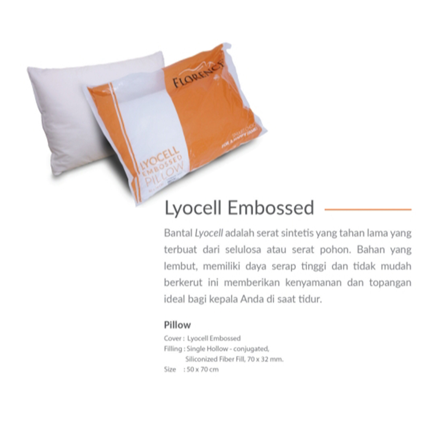 Florence Peach Lyocell Embossed Pillow 46X70 - Bantal Tidur