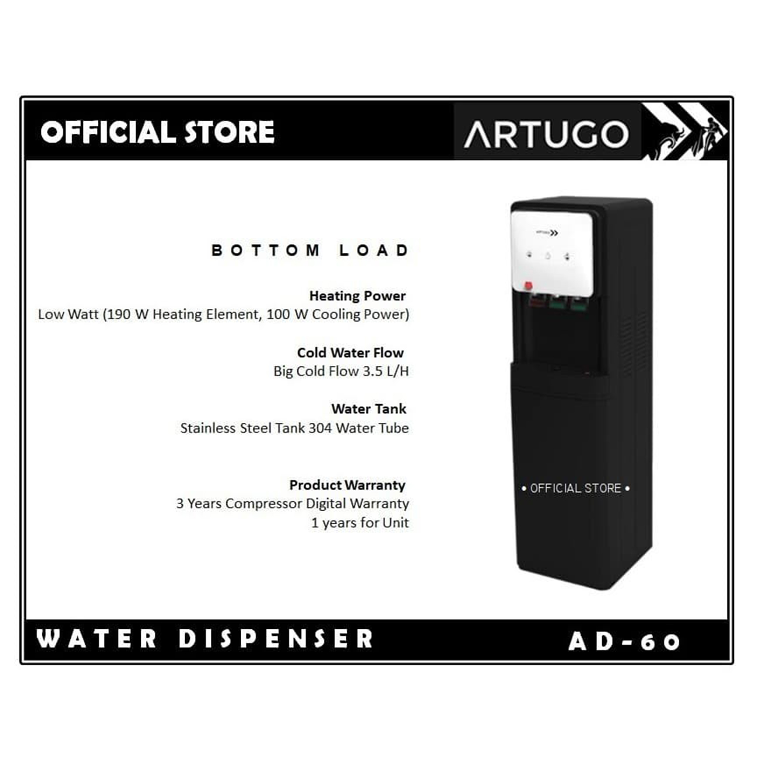 Artugo AD 60 Water Dispenser Air Bottom Loading