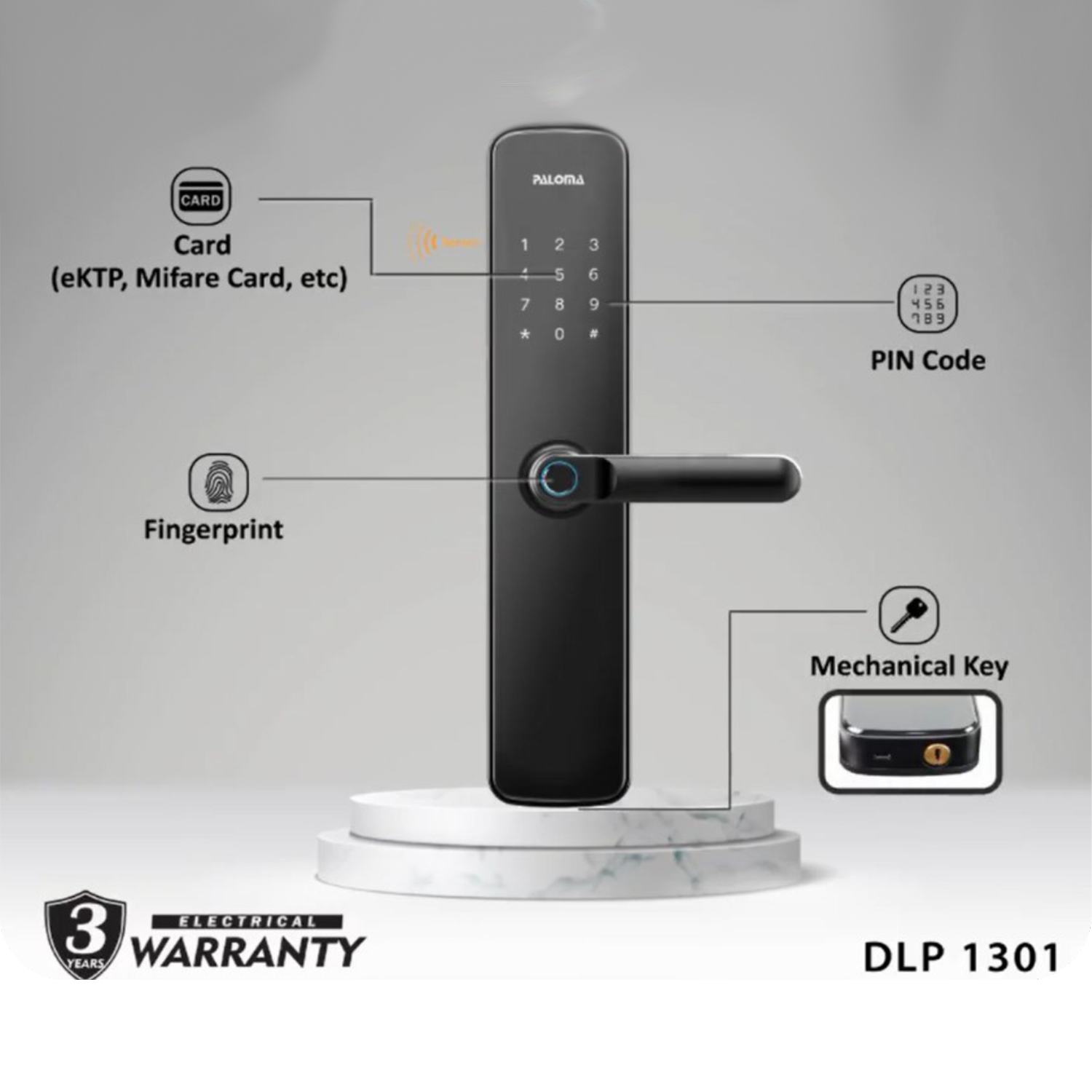 Paloma DLP 1301 Smart Digital Lock Black - Handle Kunci