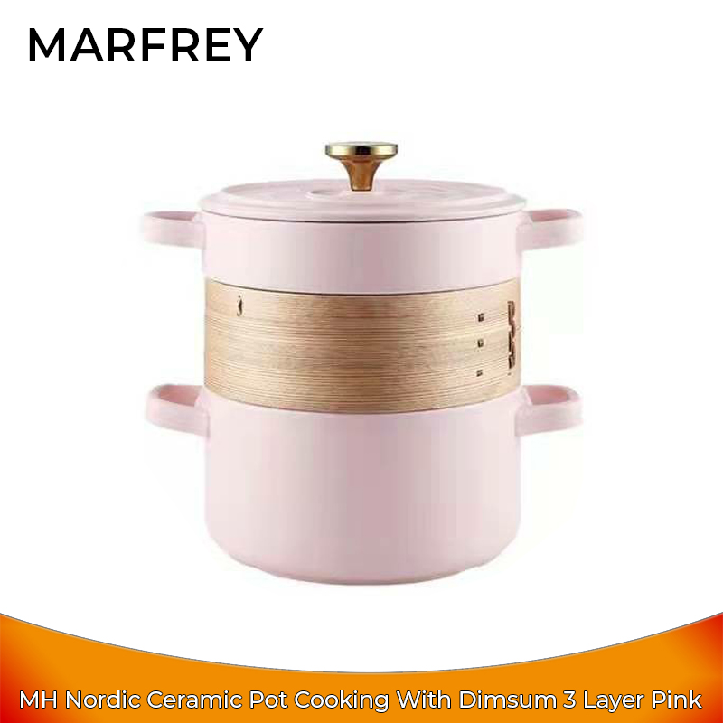 Marfrey Nordic Ceramic Pot 3 in 1 Cooking Dimsum - Panci Masak Pink