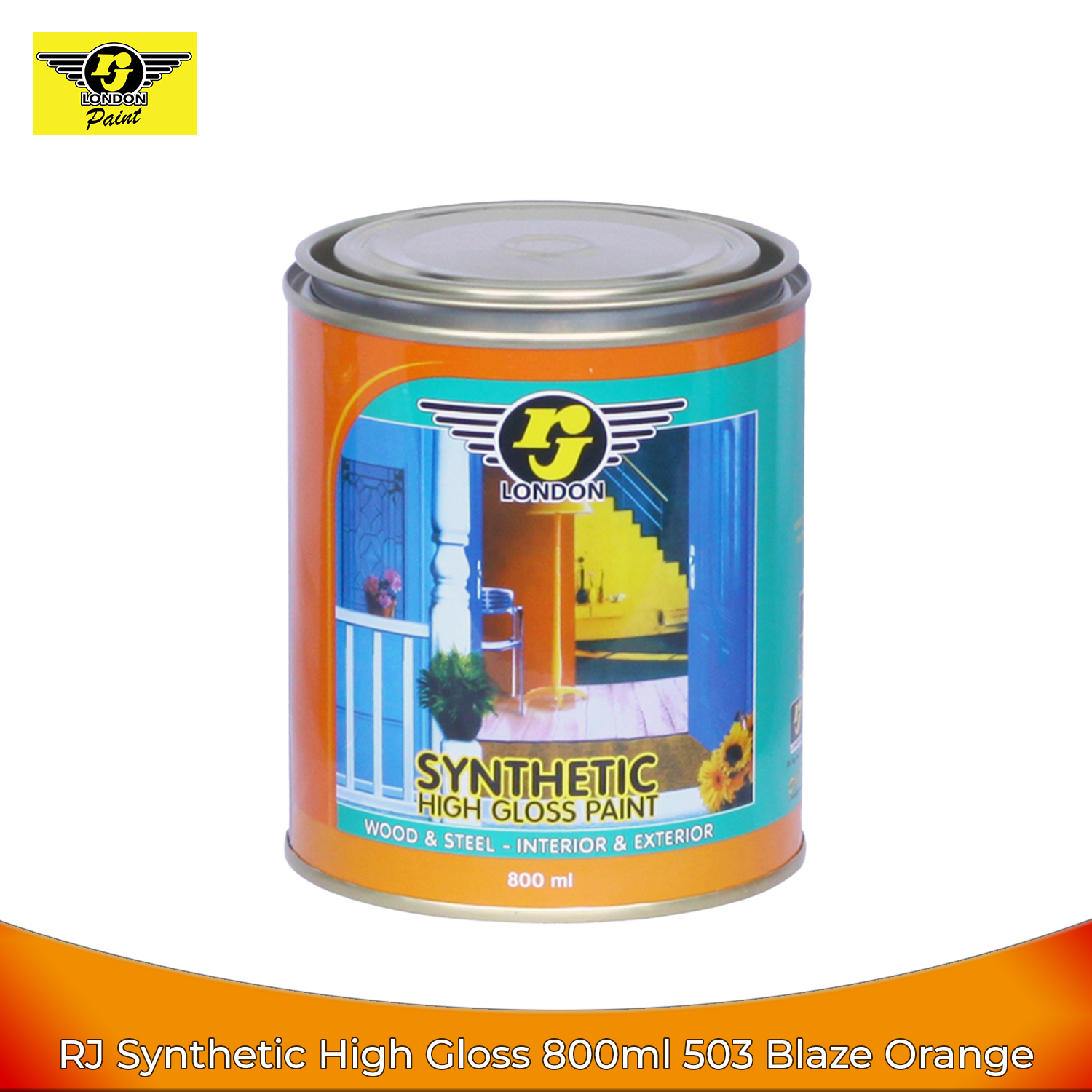 RJ London Synthetic High Gloss 800ml 503 Blaze Orange - Cat Pelapis Kayu